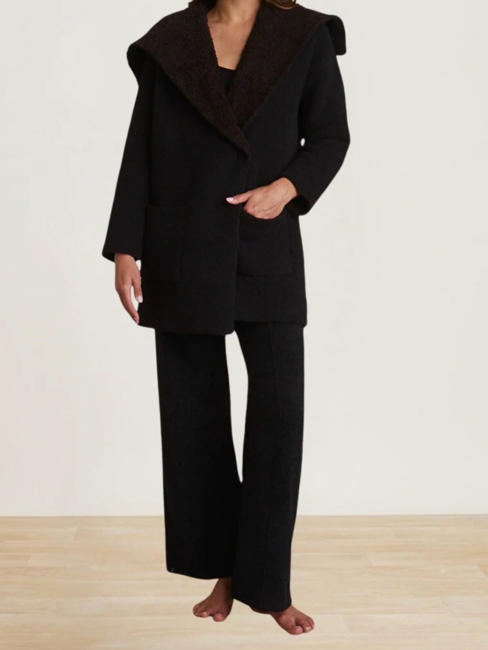 Barefoot Dreams CozyChic Shearling Drape Car Coat Black/Espresso Size 1X